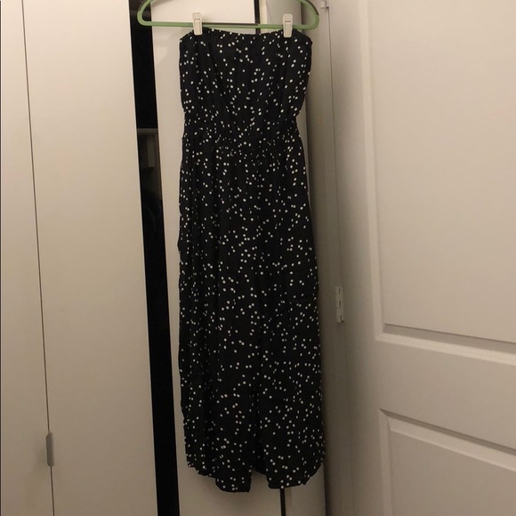 strapless polka dot jumpsuit